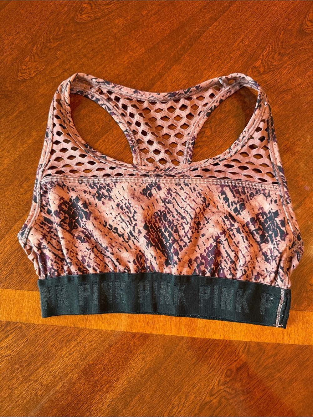 PINK Victoria's Secret Pink and Black Snake-Print Racerback Sports Bra